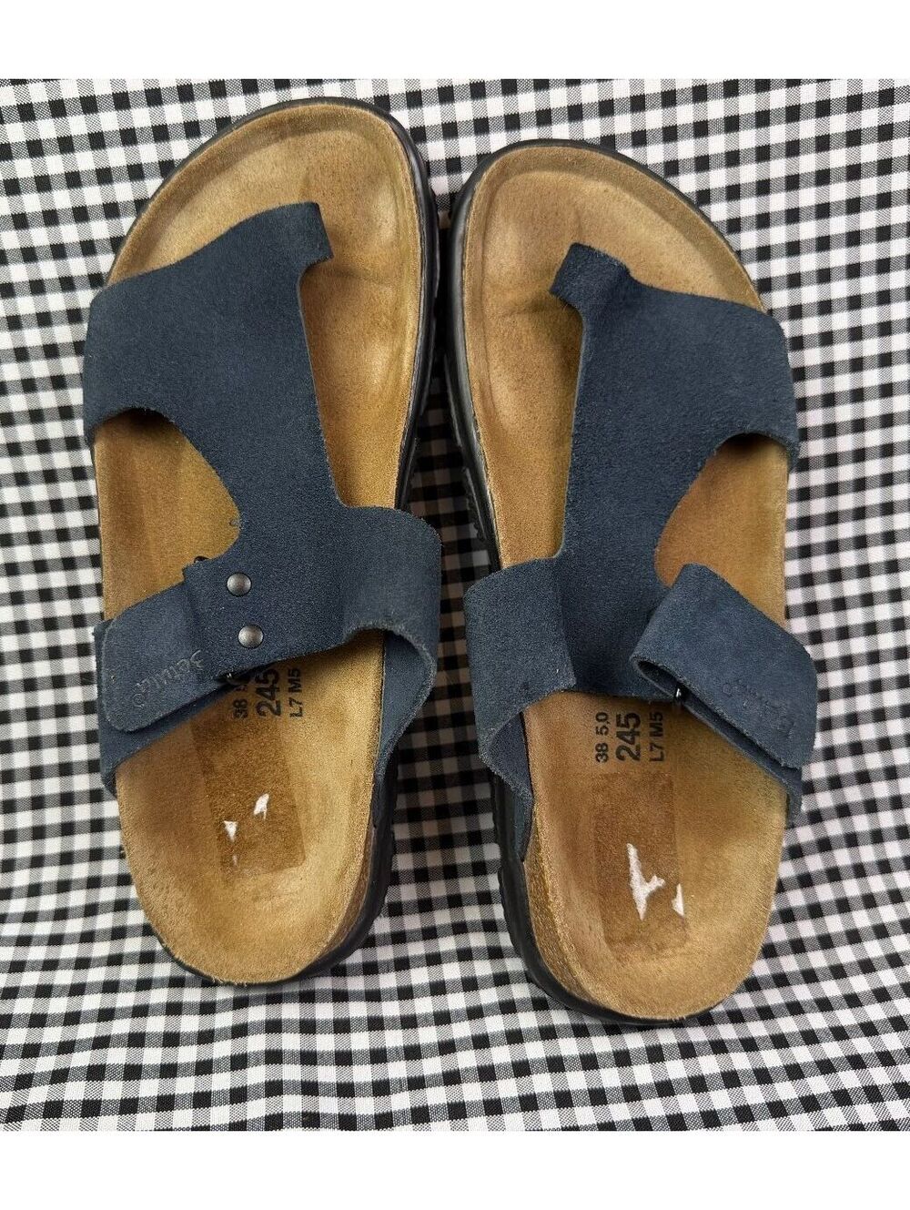Betula Birkenstock Womens EU 38 Navy Blue Suede Leather Cork Footbed Sandals 7